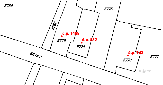 Rychvald 582 na parcele st. 5774 v KÚ Rychvald, Katastrální mapa
