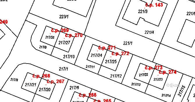 Hlízov 271 na parcele st. 217/24 v KÚ Hlízov, Katastrální mapa