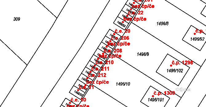 Bylnice 208, Brumov-Bylnice na parcele st. 1496/58 v KÚ Bylnice, Katastrální mapa
