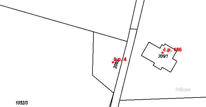 Zálesní Lhota 4, Studenec na parcele st. 206/2 v KÚ Zálesní Lhota, Katastrální mapa