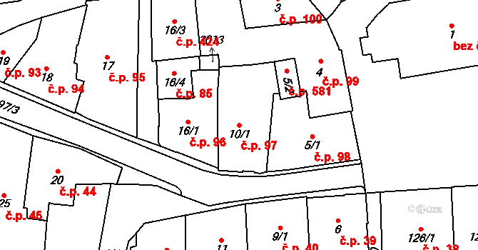 Úpice 97 na parcele st. 10/1 v KÚ Úpice, Katastrální mapa