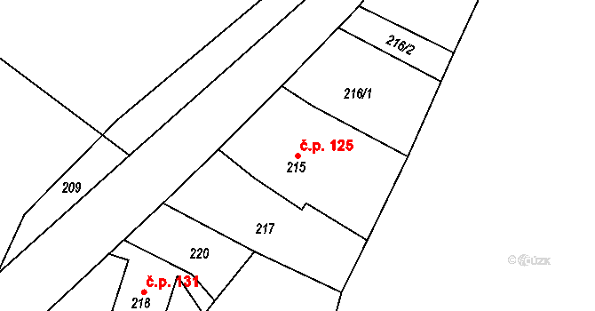 Kvaň 125, Zaječov na parcele st. 215 v KÚ Kvaň, Katastrální mapa