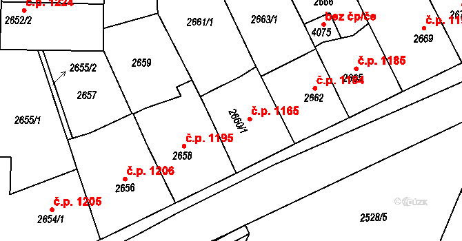 Tachov 1165 na parcele st. 2660/1 v KÚ Tachov, Katastrální mapa