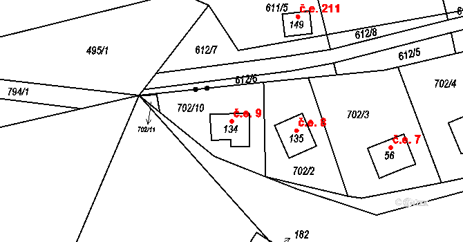 Voltýřov 9, Klučenice na parcele st. 134 v KÚ Voltýřov, Katastrální mapa