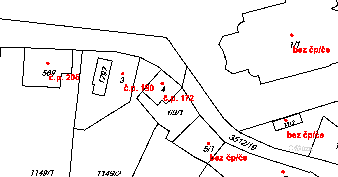 Cvikov I 172, Cvikov na parcele st. 4 v KÚ Cvikov, Katastrální mapa