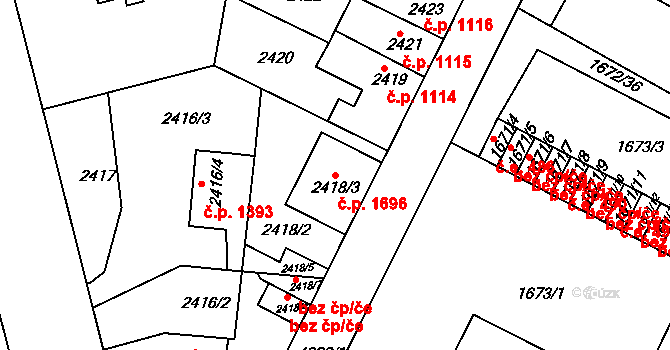 Roudnice nad Labem 1696 na parcele st. 2418/3 v KÚ Roudnice nad Labem, Katastrální mapa
