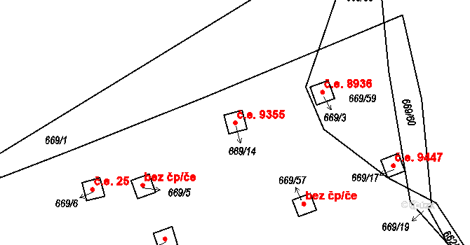 Mojžíř 9355, Ústí nad Labem na parcele st. 669/14 v KÚ Mojžíř, Katastrální mapa