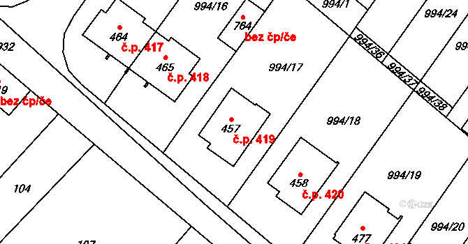 Hrotovice 419 na parcele st. 457 v KÚ Hrotovice, Katastrální mapa