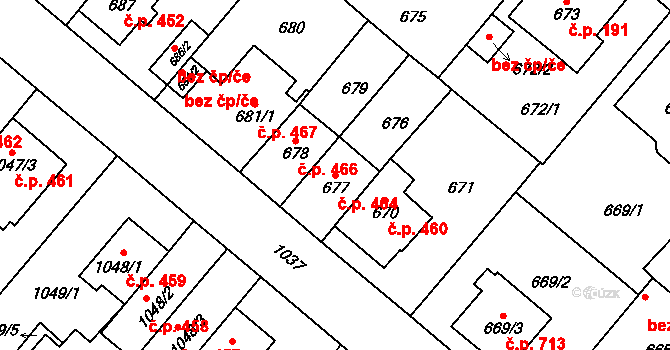 Stránice 464, Brno na parcele st. 677 v KÚ Stránice, Katastrální mapa