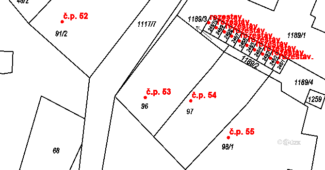 Tuchořice 53 na parcele st. 96 v KÚ Tuchořice, Katastrální mapa