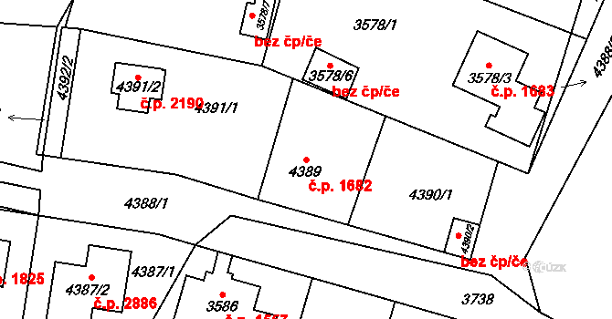 Horní Počernice 1682, Praha 6 na parcele st. 4389 v KÚ Horní Počernice, Katastrální mapa