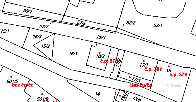 Suchdol nad Lužnicí 573 na parcele st. 16/2 v KÚ Suchdol nad Lužnicí, Katastrální mapa
