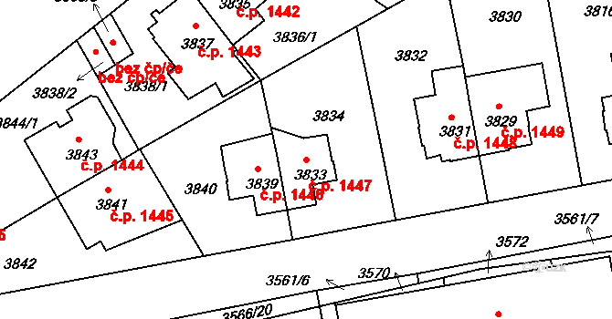 Žižkov 1447, Praha na parcele st. 3833 v KÚ Žižkov, Katastrální mapa