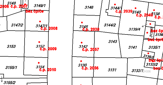 Žižkov 2057, Praha na parcele st. 3142 v KÚ Žižkov, Katastrální mapa