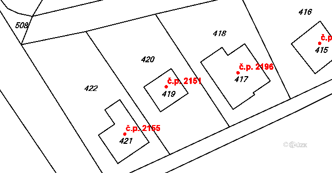 Komořany 2151, Praha na parcele st. 419 v KÚ Komořany, Katastrální mapa