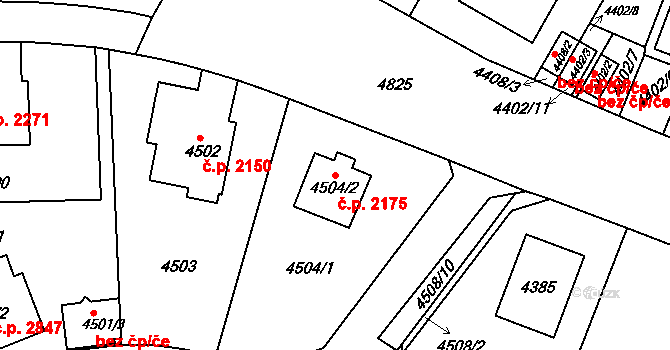 Smíchov 2175, Praha na parcele st. 4504/2 v KÚ Smíchov, Katastrální mapa