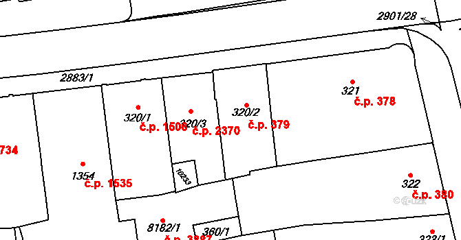 Hodonín 379 na parcele st. 320/2 v KÚ Hodonín, Katastrální mapa