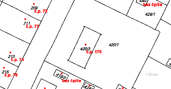 České Budějovice 3 170, České Budějovice na parcele st. 420/3 v KÚ České Budějovice 3, Katastrální mapa