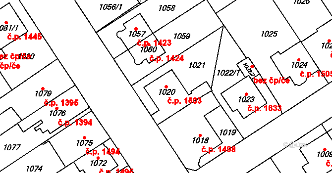 Chomutov 1503 na parcele st. 1020 v KÚ Chomutov I, Katastrální mapa