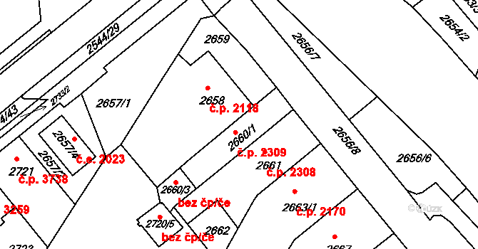 Chomutov 2309 na parcele st. 2660/1 v KÚ Chomutov II, Katastrální mapa