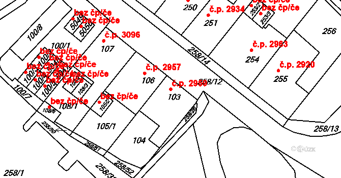 Chomutov 2959 na parcele st. 103 v KÚ Chomutov II, Katastrální mapa