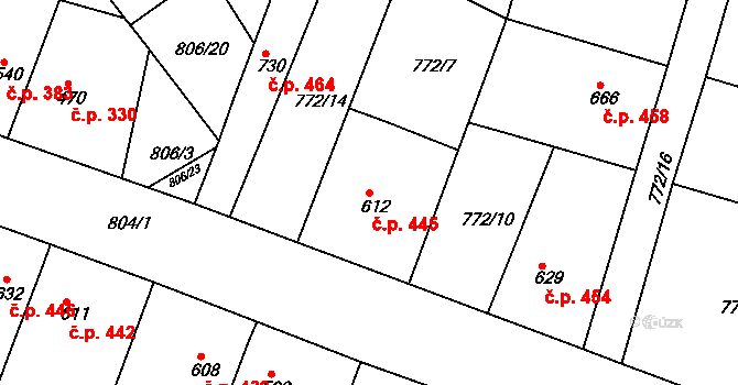 Plotiště nad Labem 445, Hradec Králové na parcele st. 612 v KÚ Plotiště nad Labem, Katastrální mapa