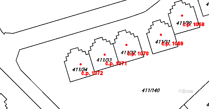 Ráj 1071, Karviná na parcele st. 411/33 v KÚ Ráj, Katastrální mapa