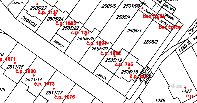 Oslavany 1082 na parcele st. 2505/21 v KÚ Oslavany, Katastrální mapa