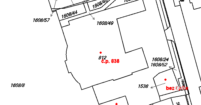 Ústí nad Orlicí 838 na parcele st. 912 v KÚ Ústí nad Orlicí, Katastrální mapa