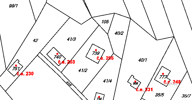 Bílovice nad Svitavou 205 na parcele st. 739 v KÚ Bílovice nad Svitavou, Katastrální mapa