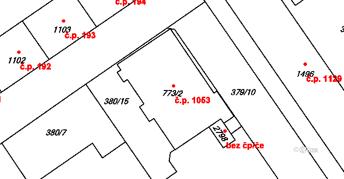 Přívoz 1053, Ostrava na parcele st. 773/2 v KÚ Přívoz, Katastrální mapa