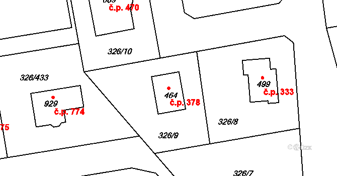 Nehvizdy 378 na parcele st. 464 v KÚ Nehvizdy, Katastrální mapa