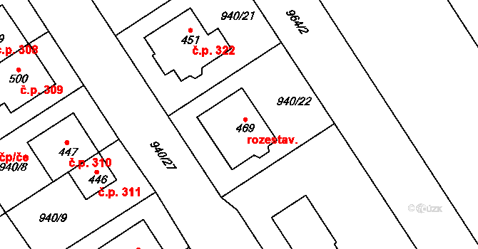Hostěrádky-Rešov 321 na parcele st. 940/22 v KÚ Hostěrádky, Katastrální mapa