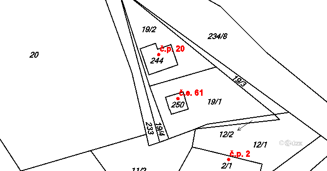 Hněvšín 61, Chotilsko na parcele st. 250 v KÚ Hněvšín, Katastrální mapa