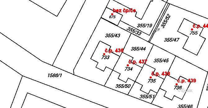 Opatovice nad Labem 436 na parcele st. 733 v KÚ Opatovice nad Labem, Katastrální mapa