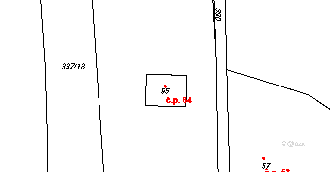 Uhřínovice 64, Voděrady na parcele st. 95 v KÚ Uhřínovice u Voděrad, Katastrální mapa