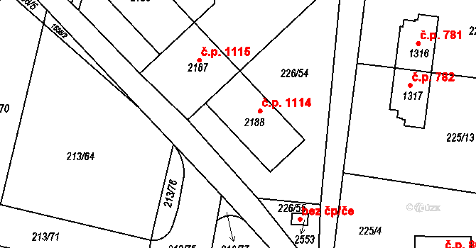 Unhošť 1114 na parcele st. 2188 v KÚ Unhošť, Katastrální mapa