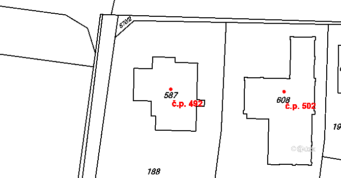 Čechovice 492, Prostějov na parcele st. 587 v KÚ Čechovice u Prostějova, Katastrální mapa