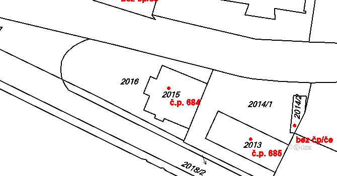 Jemnice 684 na parcele st. 2015 v KÚ Jemnice, Katastrální mapa