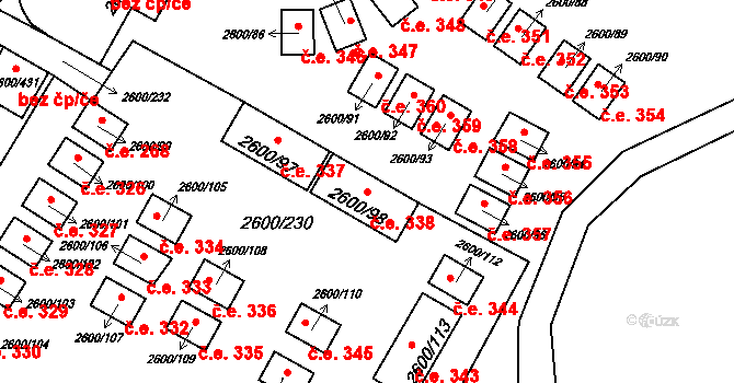 Staré Splavy 338, Doksy na parcele st. 2600/98 v KÚ Doksy u Máchova jezera, Katastrální mapa