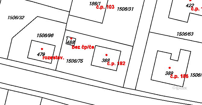 Olbramovice Ves 182, Olbramovice na parcele st. 388 v KÚ Olbramovice u Votic, Katastrální mapa