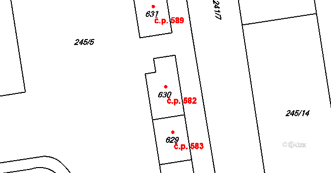 Hrabůvka 582, Ostrava na parcele st. 630 v KÚ Hrabůvka, Katastrální mapa