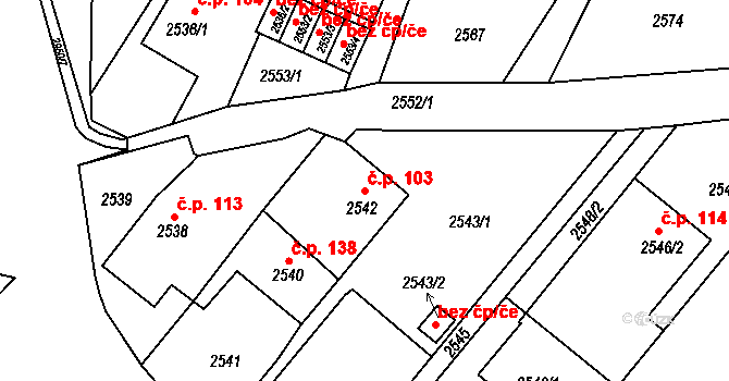 Poruba 103, Ostrava na parcele st. 2542 v KÚ Poruba, Katastrální mapa