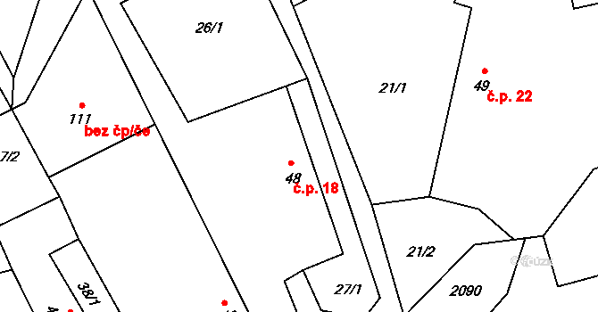 Olší nad Oslavou 18, Velké Meziříčí na parcele st. 48 v KÚ Olší nad Oslavou, Katastrální mapa