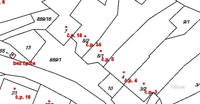 Milešín 5 na parcele st. 5/1 v KÚ Milešín, Katastrální mapa