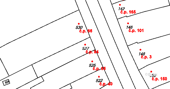 Milešovice 84 na parcele st. 527 v KÚ Milešovice, Katastrální mapa