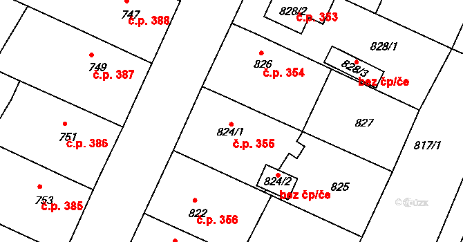 Bylnice 355, Brumov-Bylnice na parcele st. 824/1 v KÚ Bylnice, Katastrální mapa