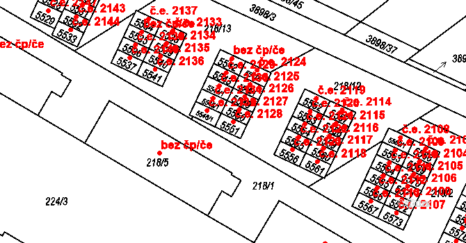 Řečkovice 2128, Brno na parcele st. 5551 v KÚ Řečkovice, Katastrální mapa
