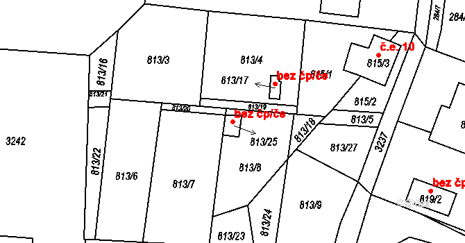 Hodonice 40972305 na parcele st. 813/25 v KÚ Hodonice, Katastrální mapa