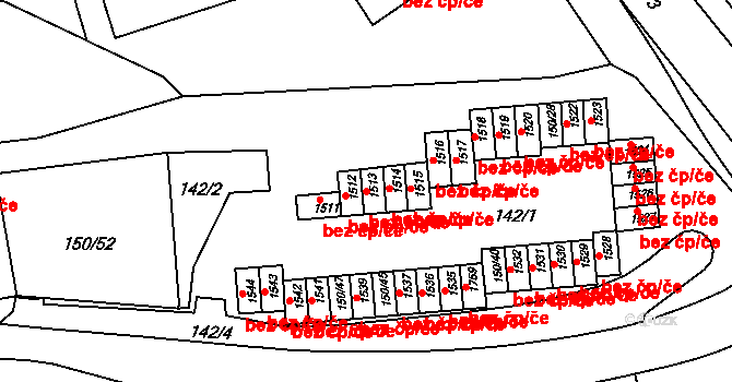 Třebíč 44160305 na parcele st. 1513 v KÚ Podklášteří, Katastrální mapa